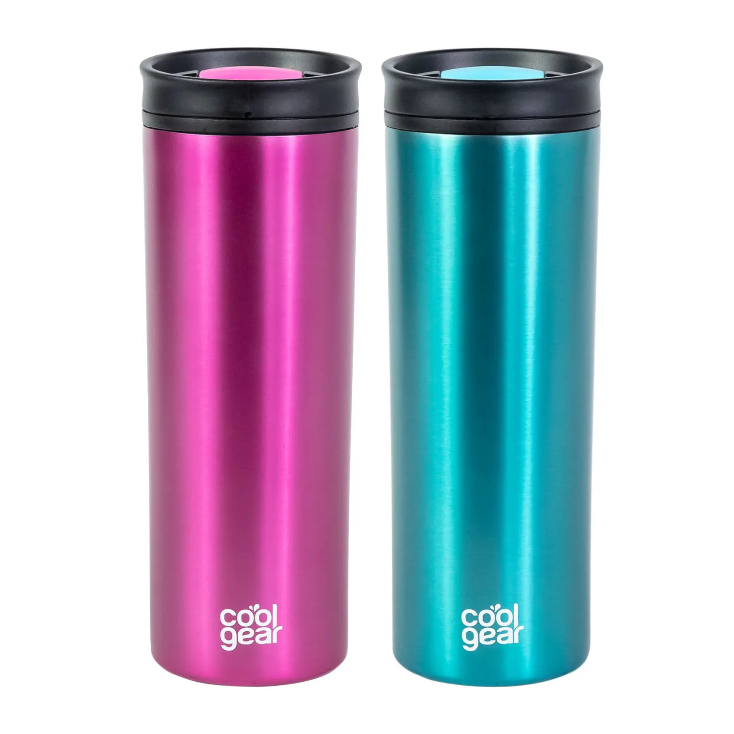 COOL GEAR 2-Pack 20oz Amelia Portable Vacuum Flask Tumbler, Wide Mouth Coffee Travel Mug with Spill-Resistant Slider Lid, Drinkware Warmer