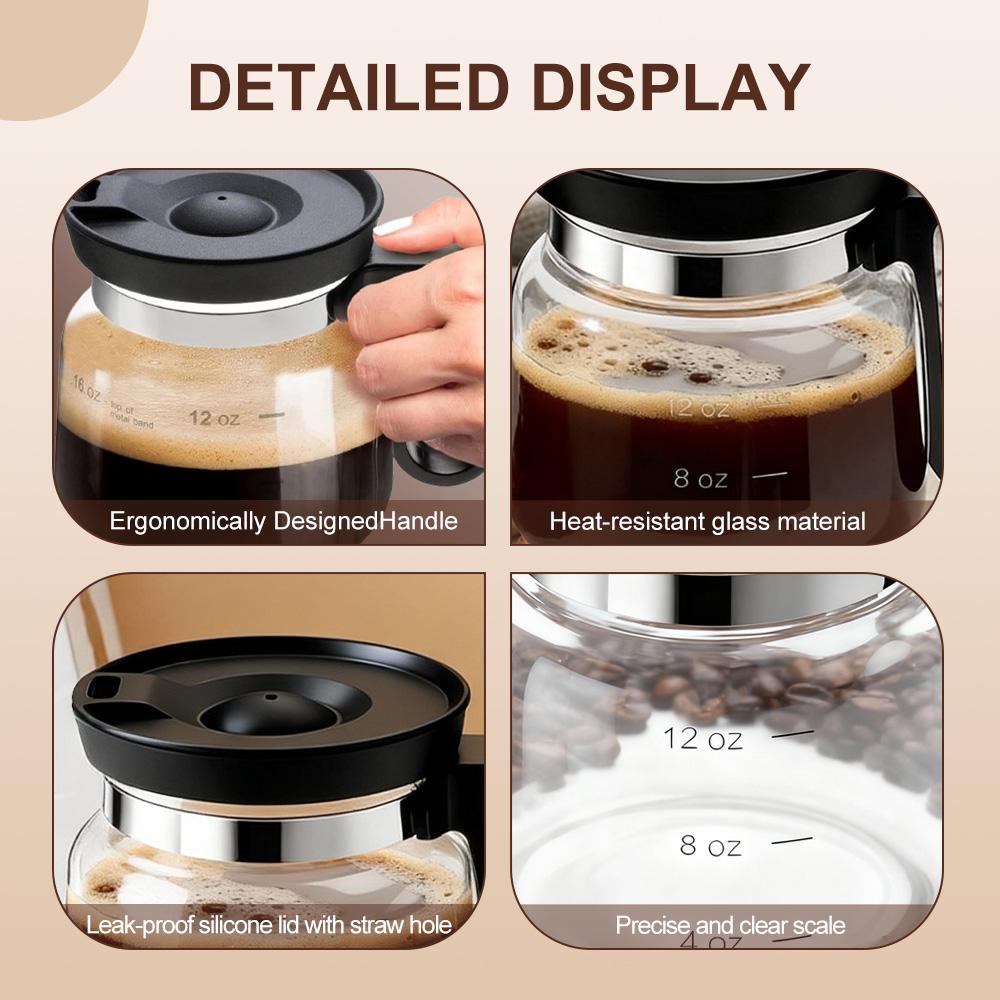 16oz Glass Coffee Mug with Lid, Creative Coffee Pot Shape Cup, Heat Resistant Clear Drinking Glass for Coffee, Tea, Milk, Hot & Cold Beverages