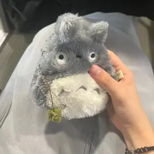 Adorable Fluffy Totoro Plush, Soft Shaggy‑Fur Grey‑White Anime Toy with Green Leaf & Big Round Eyes, Perfect for Decor & Gifting