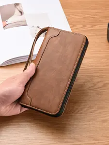 Men's Long Wallet 19.5cm, Casual Fold Wallet, Durable Bifold Wallet, Casual Handbag for Daily Commute, Phone Bag ID Holder, Unisex Large Capacity Shoulder Bag