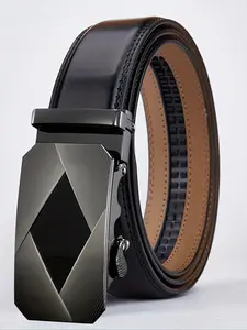 Luxury Alloy Automatic Buckle Leather Belt, Fashion Belt for Party, Business and Casual Wear, Trendy All-match & Exquisite Belt for Birthday Gift Dainty Gift for Your Love, Sturdy Ratchet Belt