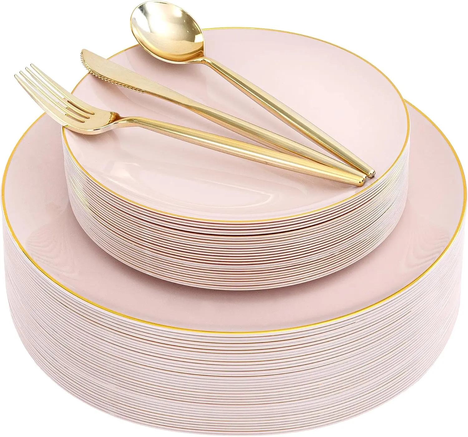 IOOOOO 135 PCS Pink Plastic Plates, Pink Disposable Plates,Include 27 Dinner Plates,27 Dessert Plates, 27 Plastic Silverware Set for Wedding, Events