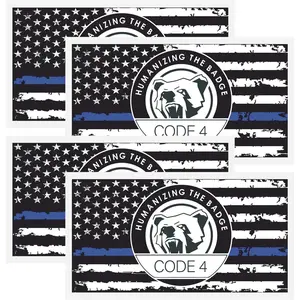 4 count Thin Blue line Sticker Code 4,  Flag Thin Blue Line  Decal,  Support Stickers, for   Window Laptop