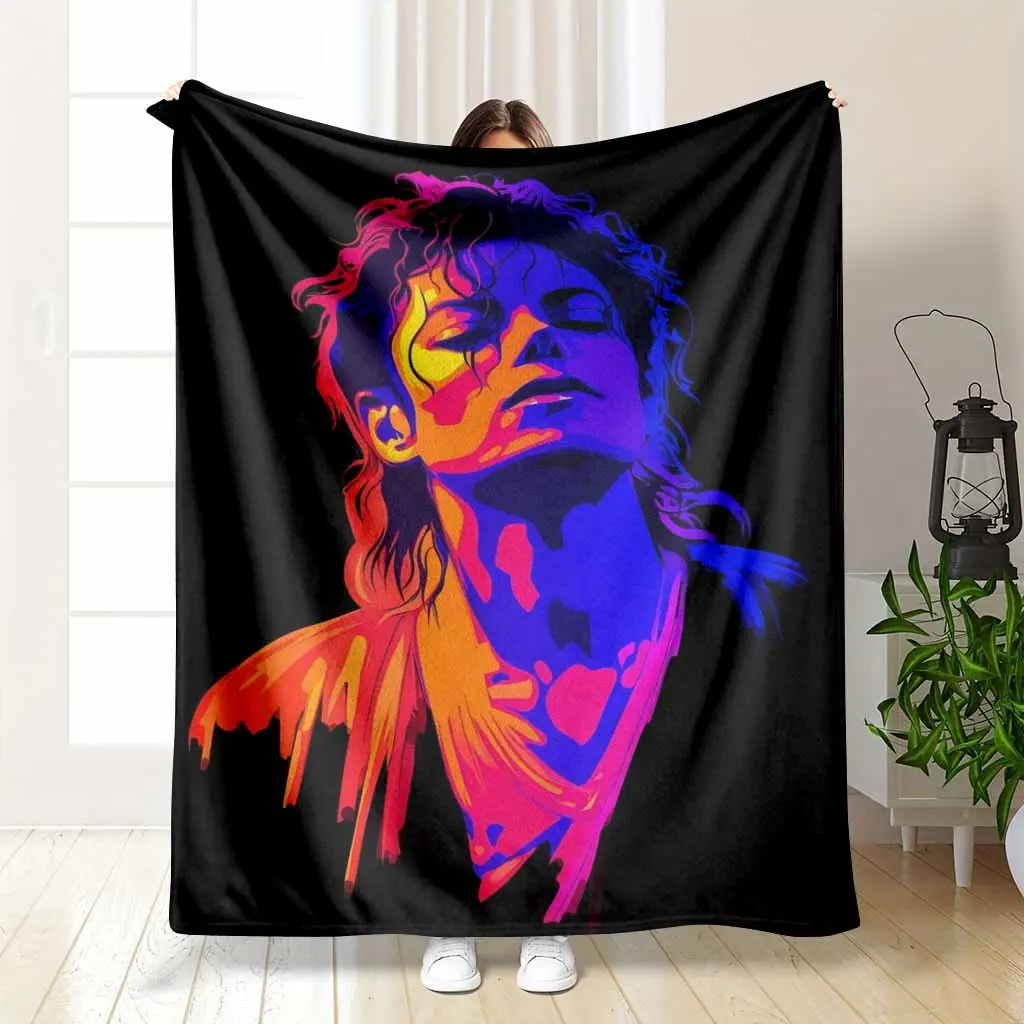 Neon Pop Art Portrait Flannel Blanket Colorful Retro Music Star Print Soft Cozy Lightweight Anti Pilling Plush Throw for Sofa Bedroom Studio Apartment Travel Gift