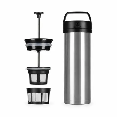 Espro P0 Ultralight Insulated Brushed Stainless Steel Camping French Press Metal Coffee Maker - 16 oz Compact Design Round Carafe with Mesh Filter for Coffee, Tea