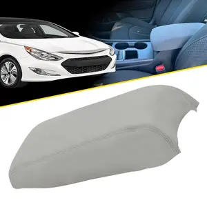 CROSSDESIGN Gray Real Leather Center Console Lid Armrest Cover Fit For 15-19 Hyundai Sonata