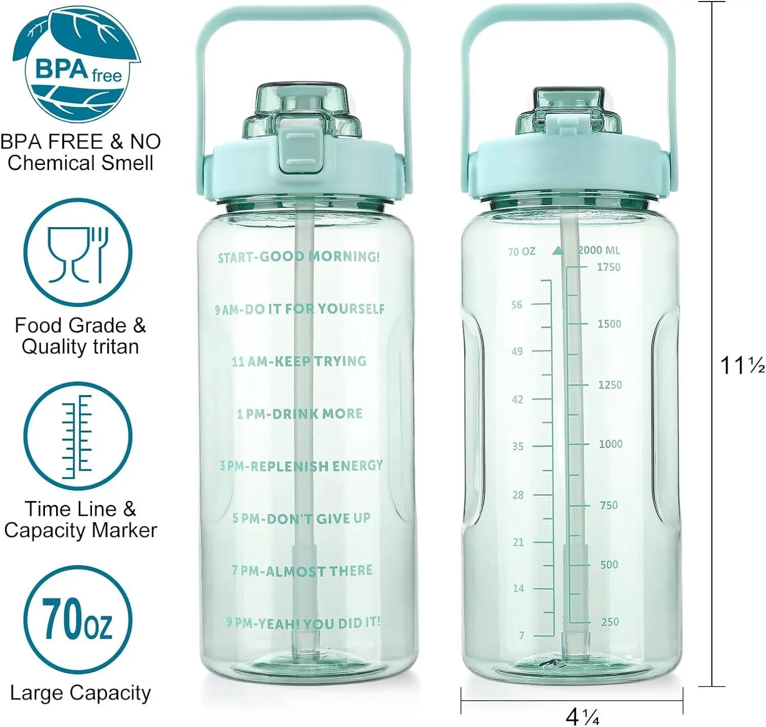 2L Water Bottle with Sleeve, Shoulder Pad & Strap - Washable, BPA-Free Plastic, Leak-Proof, Durable for Outdoor & Indoor Use - Bottled, Reusable Tumbler Portable