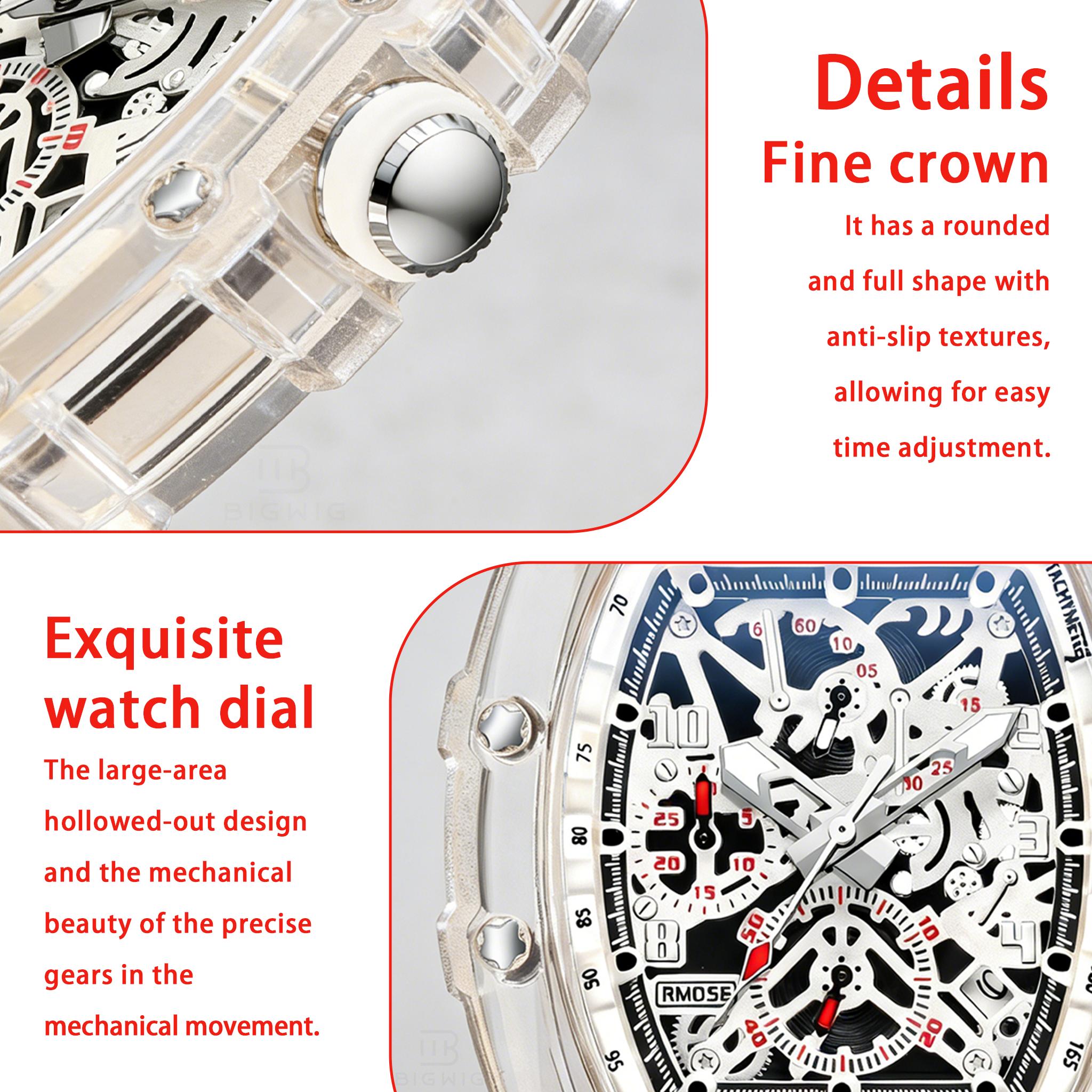 Men's Quartz Watch Mechanical Style Fashionable Casual Sports Fully Automatic Quartz Hollow Glowing Waterproof Outdoor Luxury Men's Watch