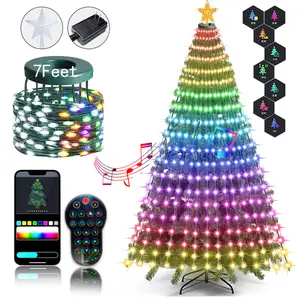 7Ft Ring Christmas Tree Lights, 400 LEDs Color Changing DIY Animated Christmas Tree Decor Lights with Smart App & Remote Control, Music Sync, Timer, Xmas Tree Light Show for Home Festival, Led Mood Light
