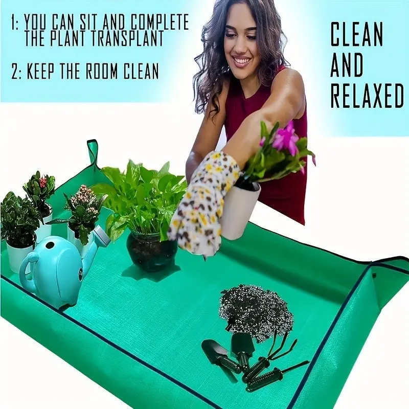 Large Plant Transplant Mat |, Foldable Heavy-Duty PE Gardening Tray for Indoor/Outdoor Soil Control, Easy-to-Clean for Soil Mixing and Transplanting, Green