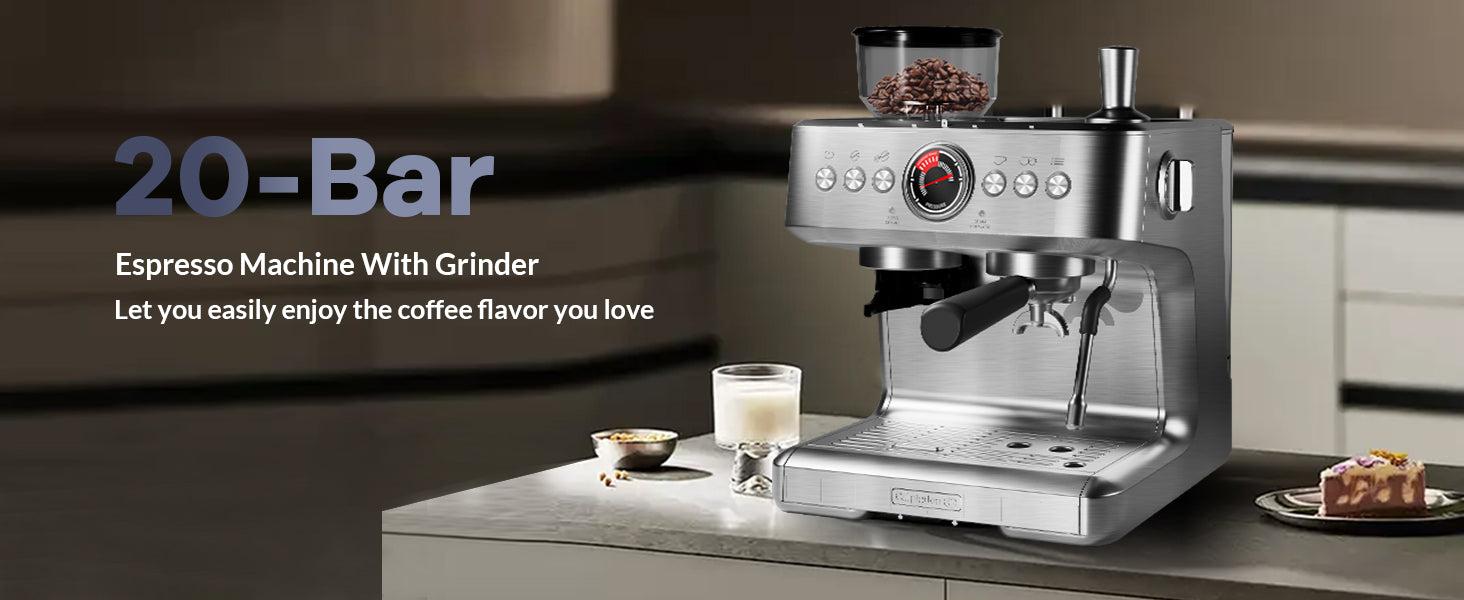 【GARVEE】20 Bar Espresso Machine - 1500W Motor, Built - In 30 - Setting Grinder, Milk Frothing, PID, 2.8L Tank