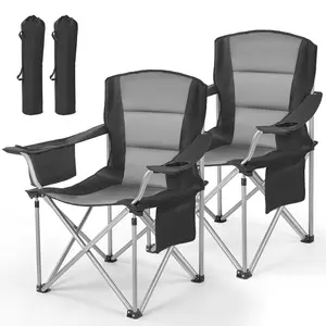 Oversized Camping Chairs 2 Pack, 450 lbs Heavy Duty Folding Camp Chairs with Cooler Bag, Cup Holder & Side Pocket, Padded Portable Chairs for Outdoor Fishing Camping