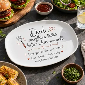 Personalized Dad BBQ Plastic Platter – Custom Father’s Day Decorative Plate Gift from Kids, Grill Dad Keepsake Decor
