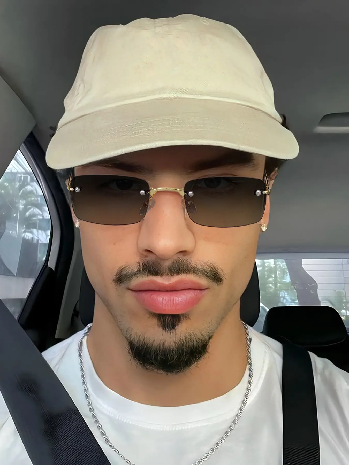 Men's Square Frameless Metal Sunglasses, Rimless Shades, Lightweight PC Material, Casual Style, Trendy Square Sunglasses, Sun Protective Sunglasses, Perfect for Daily Outdoor Use, All Seasons