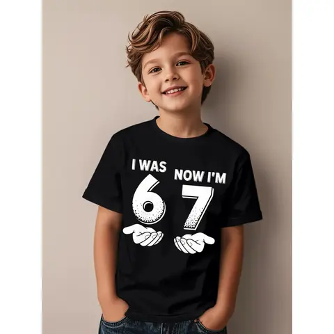 Boys' Soft 100% Cotton Fitted Modest Short-Sleeve Fashion Printed Shirt - 6-7Y Milestone Tee, 120(5-6Y) Kids' Streetwear Birthday Graphic Tees Print Top