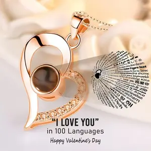 Projection Necklace: I love you in 100 languages ​ ​ |   Heart-shaped Memory Pendant |   Gift for Girlfriend |   520/Valentine's Day Gift