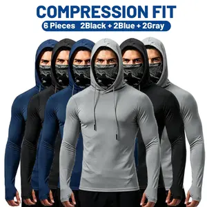 6-piece set men's outdoor work sun protection clothing with sun-blocking hoodie, featuring built-in face mask and neck guard, breathable long-sleeve hoodie Activewear Menswear Compression Fabric Jackets Lawn Layer Menswear Polyester Sweatshirts