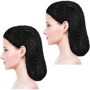 Mozeat Lens 2Pcs Hair Nets Snoods for Women Hair Mesh Crochet Hair Net Rayon Knit Snood Hat Women Crochet Hair Wraps Sleep Cap (Black)