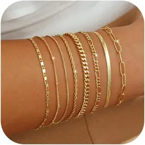 Gold Bracelets for Women Waterproof,14K Gold Plated Dainty Layered Stackable Bracelet Set No Tarnish Adjustable Size Jewelry Sets Gifts