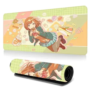 Pastel Anime Snack Girl Desk Mat Gaming Mouse Pad Kawaii Dessert Pattern Extended Mouse Pad for Laptop Large Mouse Pad for Desk with Non-Slip Rubber Base Stitched Edges Surface Suitable for PC Gamers Office & Home Anime Fans and Boyfriends