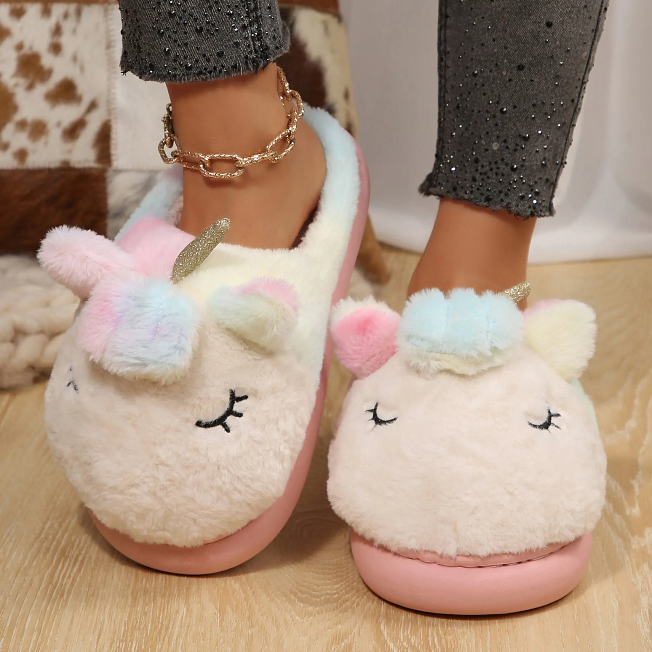 Women's Cute Unicorn Slippers Lightweight Warm Plush House Slip-on Shoes Animal Slippers Women's Cute Unicorn Slippers Lightweight Warm Plush House Slip-on Shoes Animal Slippers