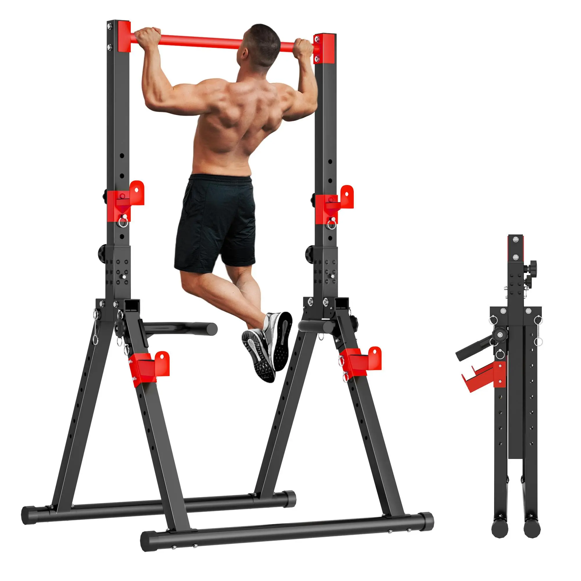Foldable Power Tower - 500lbs Capacity, Adjustable Pull Up & Dip Station for Home Gym, Full Body Workout Equipment