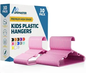 Lifemaster Plastic Kids Clothes Hangers – Children Clothes Hanger with Shoulder Notch, 11.6 Inch Space-Saving Closet Organizer for Baby, Toddler, and Kids Clothing, Hold Up to 5 lbs, Pack of 30