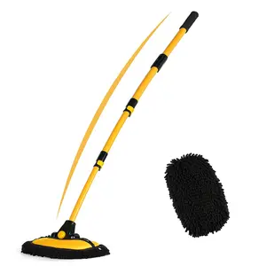 15°Curved Car Wash Brush with Long Handle 43" Extension Pole RV Truck Microfiber Cleaning Mop Auto SUV Wheel Boat Exterior Interior Detailing 2 in 1 Carwash Duster Not Hurt Paint Scratch Free