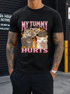 My Tummy Hurts Cats Funny Graphic Tee Vintage Washed Cotton T Shirt For Men Women Cat Lover Sarcastic Streetwear Tee