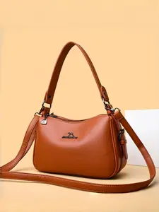 Women's Crossbody Shoulder Bag, Handbag with 2 Straps, PU Material, Plain Design, All Seasons, Fashionable and Versatile Accessory