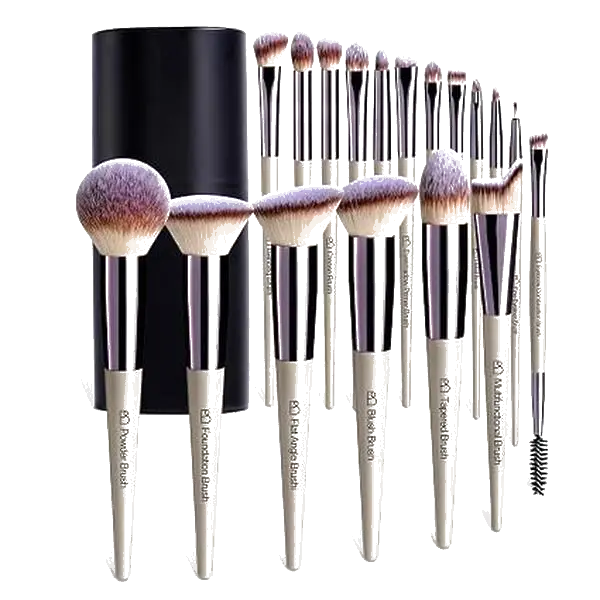 18-Piece Professional Makeup Brush Set with Case, Synthetic Foundation, Powder, Concealer, Eyeshadow & Blush Brushes with Labeled Instructions, Black Case, Upgraded Version