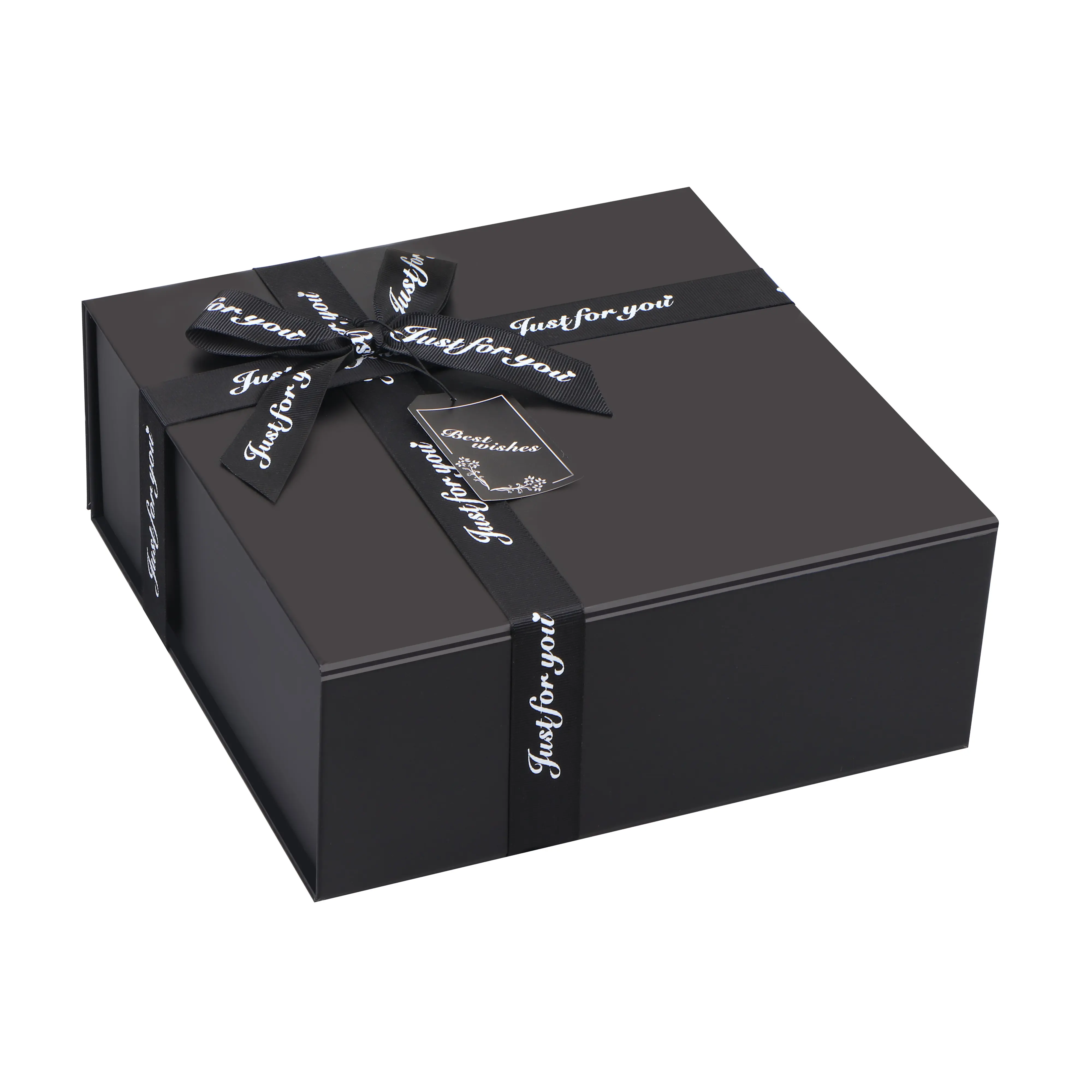 JYX Black Magnetic Cross-Ribbon Elegant Packaging Gift Box (Size S, 9.4" Lx9.4" Wx3.7" H, 9.4x9.4x3.7") - Reusable, Durable, Secure Close Office Stationery for Birthday Parties, Weddings