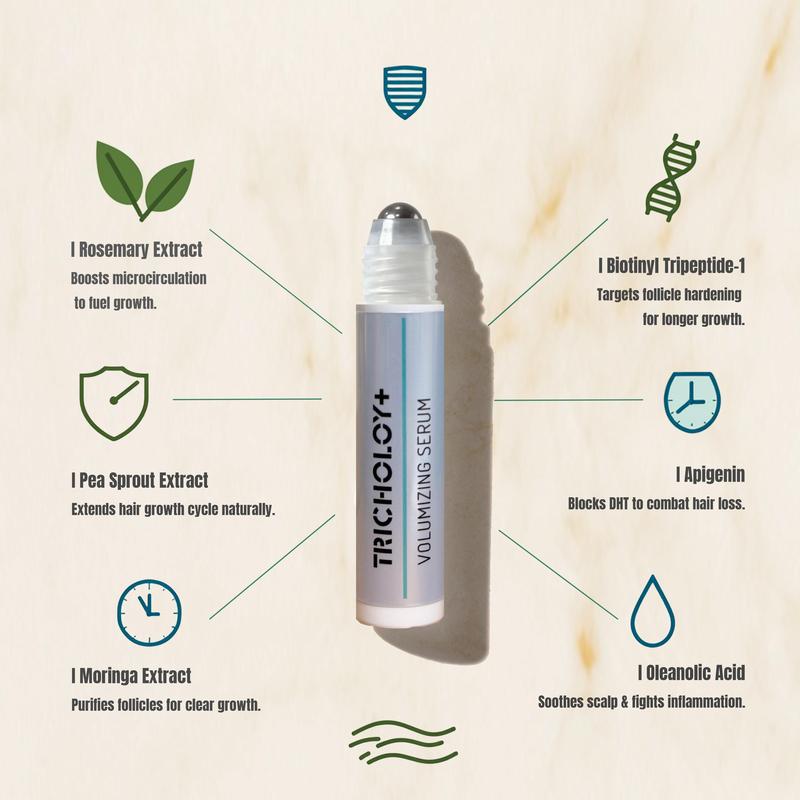 Tricholoy Hair Growth Roll-On Serum for Men & Women | 3% Rosemary, Pea Sprout, Moringa | Precision Scalp Applicator | Paraben/Sulphate-Free | Non-Oily | DHT Blocking