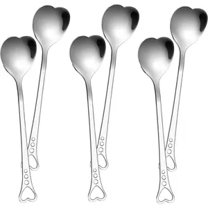 6pcs Stainless Steel Heart Shaped Coffee Spoon, Hollow Out Tea Spoon, Dessert Spoon, Household Tableware Utensils For Home Kitchen Wedding Party, Culinary Cutlery, Serving Spoons Set