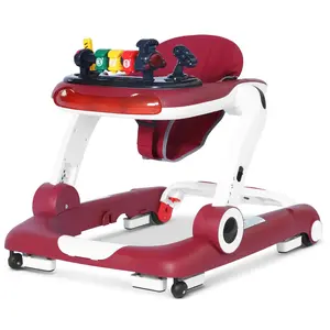 Music and Lights Baby Walker with Wheels, 6 in 1 Baby Activity Center w/Ergonomic backrest Design, Baby Walkers  Boys w/Foot Pads, Music Bouncer Walkers  Boys Girls Babies 6-18 Months, Red