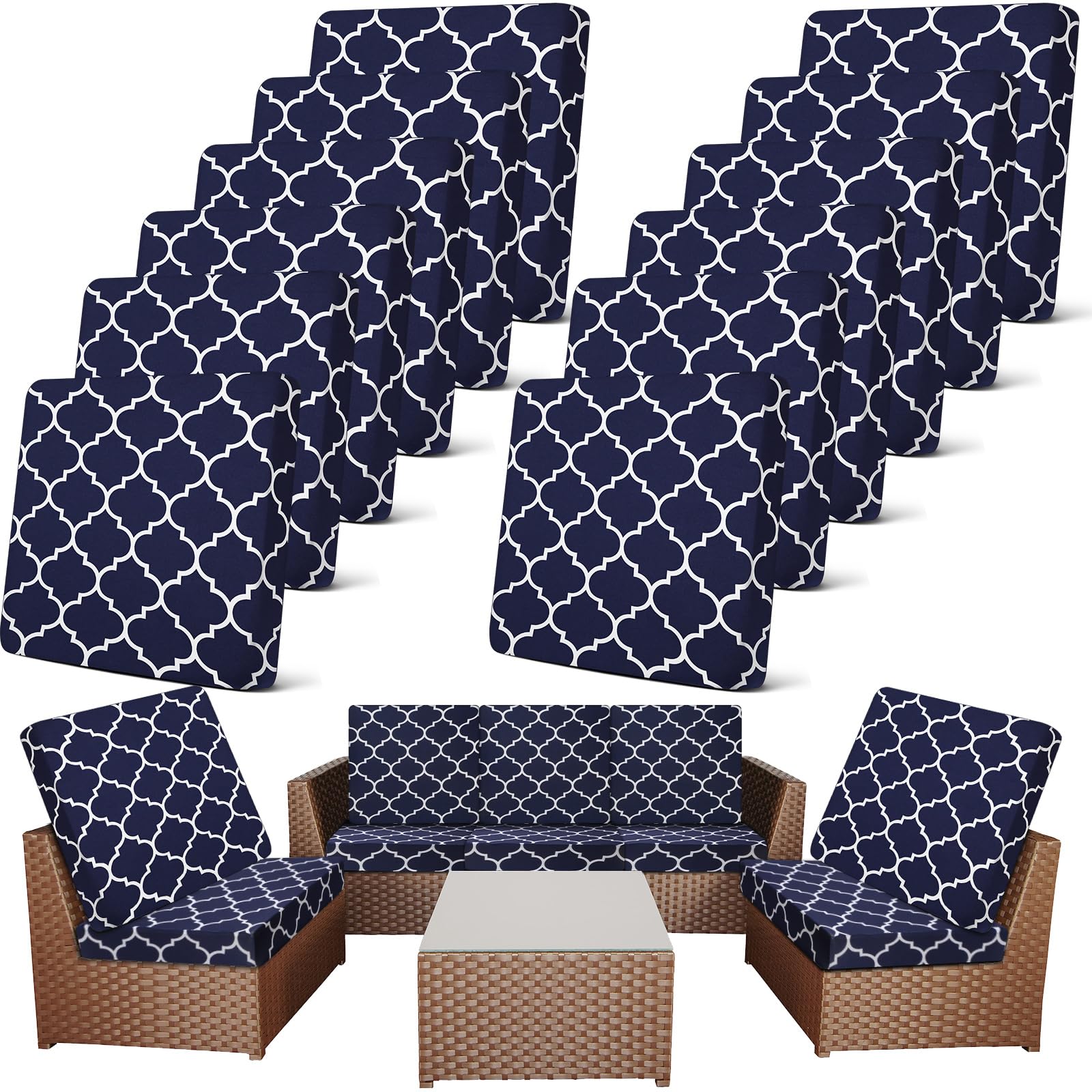 12/8/4Pcs Summer Patio Cushion Covers for Outdoor Patio Furniture & Indoor Sofa Cushions, Elastic Sofa Cover Sofa Slipcover Couch Covers Anti-Slip Sofa Seat Cover Replacement Sets for Summer Patio Decor
