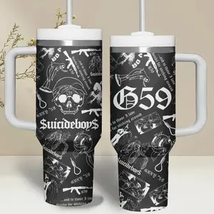 G59 40oz Tumbler With Handle, Suicideboys Fans Cup, Grey 59 Underground Rap Graphic Mug, Hip Hop Aesthetic Stainless Steel Travel Tumbler, Insulated Leakproof Gift For Music Lovers
