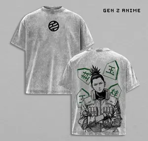 Shikamaru Nara Vintage Washed Oversized T Shirt, Strategist Naruto Anime Graphic Tee, Shogi Back Print Streetwear Heavyweight Cotton Unisex Top