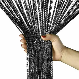 String Door Curtain Room Divider Crystal Tassel Fringe Beaded Window Panel Grey