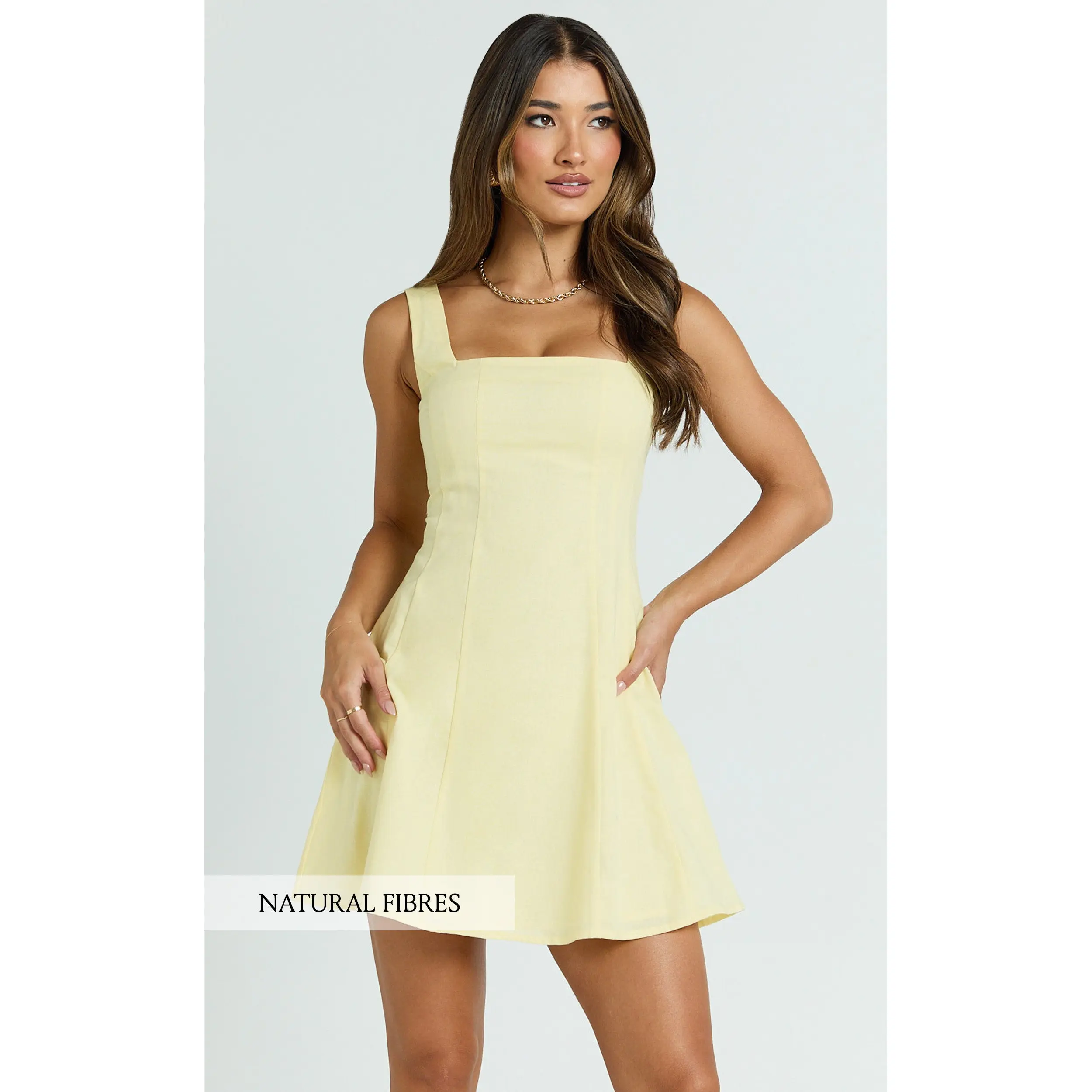 Adiana Mini Dress - Linen Square Neck Shirred Back A Line Dress in Lemon - TikTok Shop Adiana Mini Dress - Linen Square Neck Shirred Back A Line Dress in Lemon - TikTok Shop