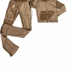 Alekzandr Girl's Sweatsuit - Brown Tracksuit with Zipper Closure & Heart Patch Design Womenswear Clothes Pants Top