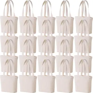 10×8×3 Inch - Small Canvas Tote Bags for Kids Mini Gift Bulk for Painting DIY Arts & Crafts Thick Fabric Bland Bags