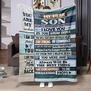 Letter Print Soft Blanket, 1 Count Casual Soft Throw Blanket, Air-conditioned Room Blanket, Warm Nap Blanket for Home Office Travel Camping, Gift for Son
