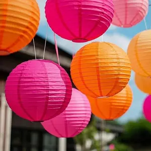15pcs Pink Orange Paper Lanterns Party Hanging Decorations for Bachelorette Wedding Birthday Baby Shower Graduation Anniversary Themed Room Decor