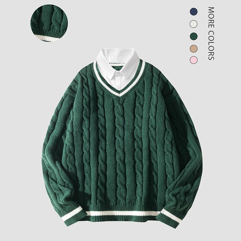 2026 #Springfresh Autumn Winter Men's Polyester Cable-Knit Sweater Soft Skin-Friendly Trendy Casual Formal Shirt Collar Pullover