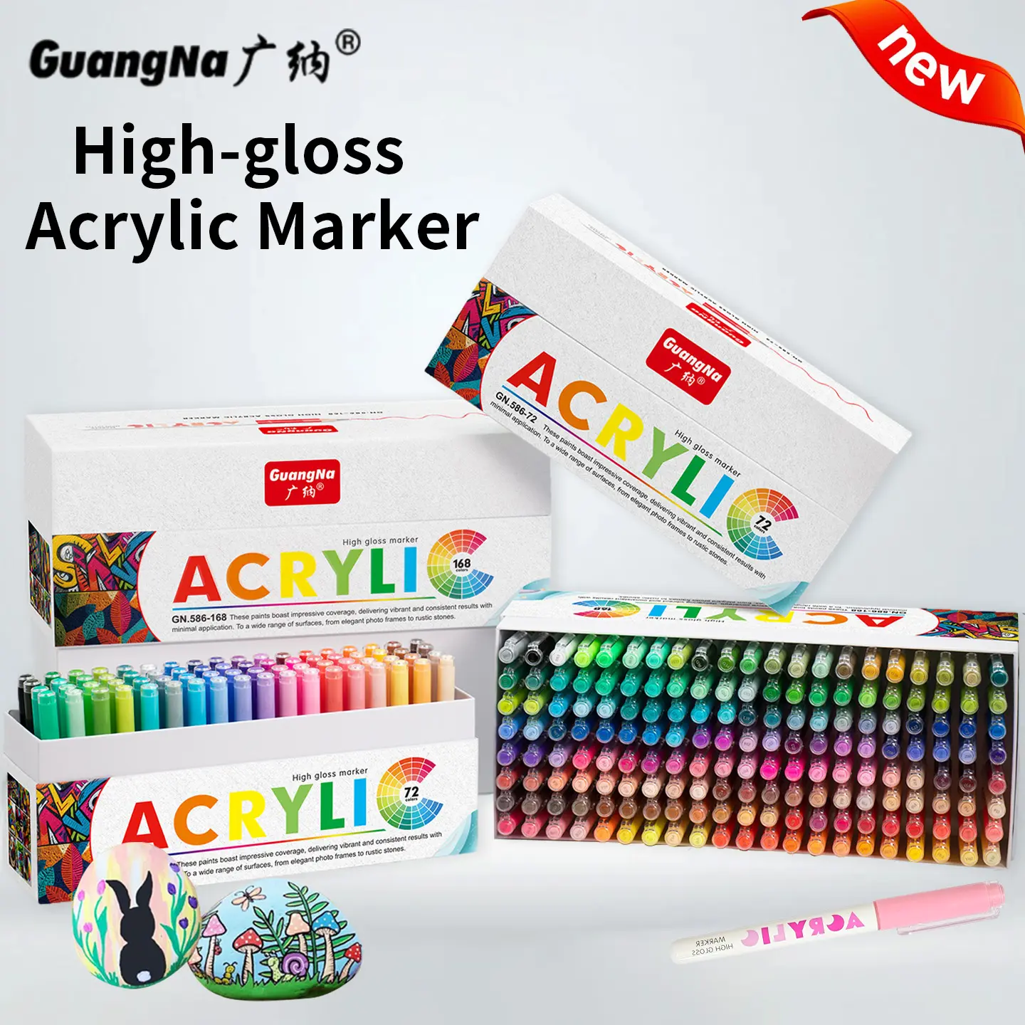 Guangna 586-72/168pcs Acrylic Highlight Markers, Non-Erasable, Large Capacity, DIY Journal Pens, Student Multi-Color Markers Set