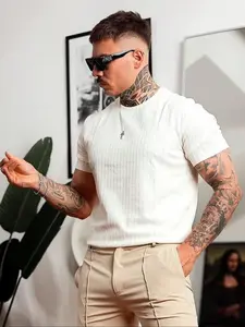 Men's Solid Color Textured Short Sleeve Tee, Regular Fit Casual Fashion Streetwear Crew Neck T-shirt for Summer, Men's Top for Daily Wear, Menswear