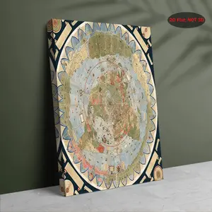 1 vintage world map wall decoration, with gold coin map print - Orange and blue border ancient world map poster, suitable for bedroom, living room, kitchen decoration - Wrapped canvas frame, historical educational decoration, size 29.97x 39.88cm, 2D flat