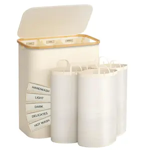 Famyards Laundry Hamper with Lid 160L Extra Large Laundry Hamper 3 Section Dirty Clothes Hampers with Removable Laundry Bags Laundry Basket Organizer for Bathroom Bedroom Dorm Laundry RoomBeige