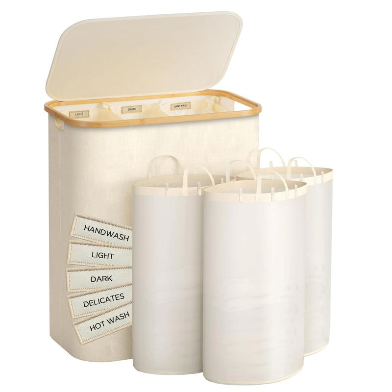 Famyards Laundry Hamper with Lid 160L Extra Large Laundry Hamper 3 Section Dirty Clothes Hampers with Removable Laundry Bags Laundry Basket Organizer for Bathroom Bedroom Dorm Laundry RoomBeige